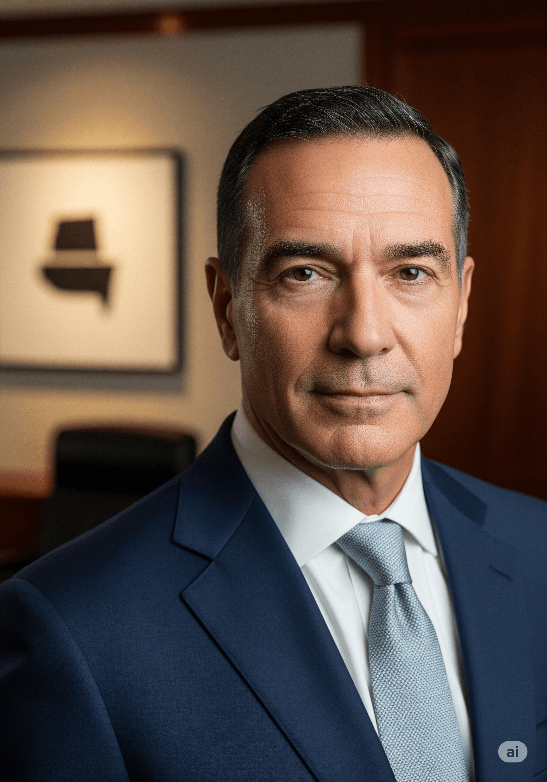 An example of a powerful AI executive headshot for a UK director or C-suite leader.