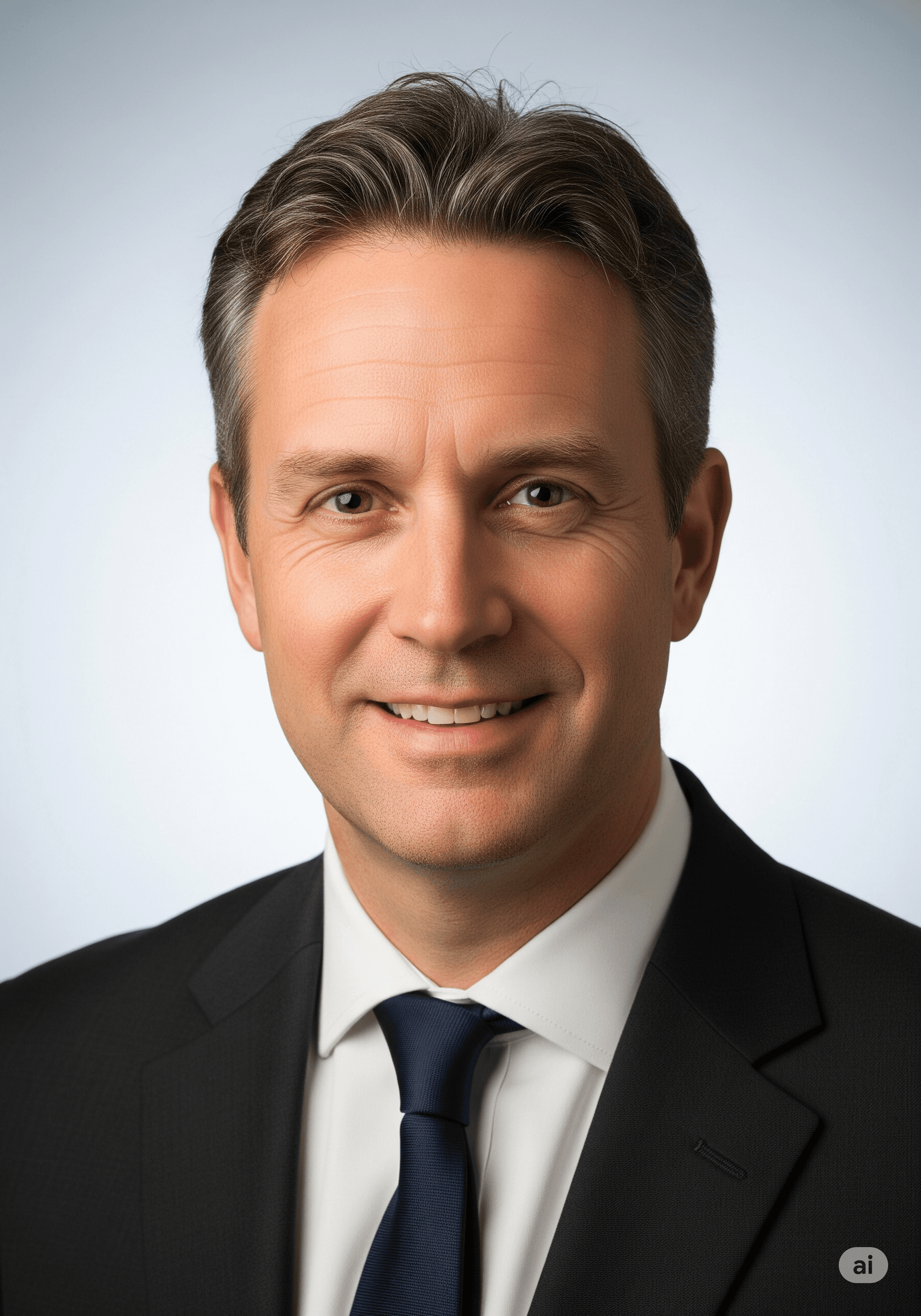 A professional and trustworthy AI headshot for a UK-based Insurance Broker.