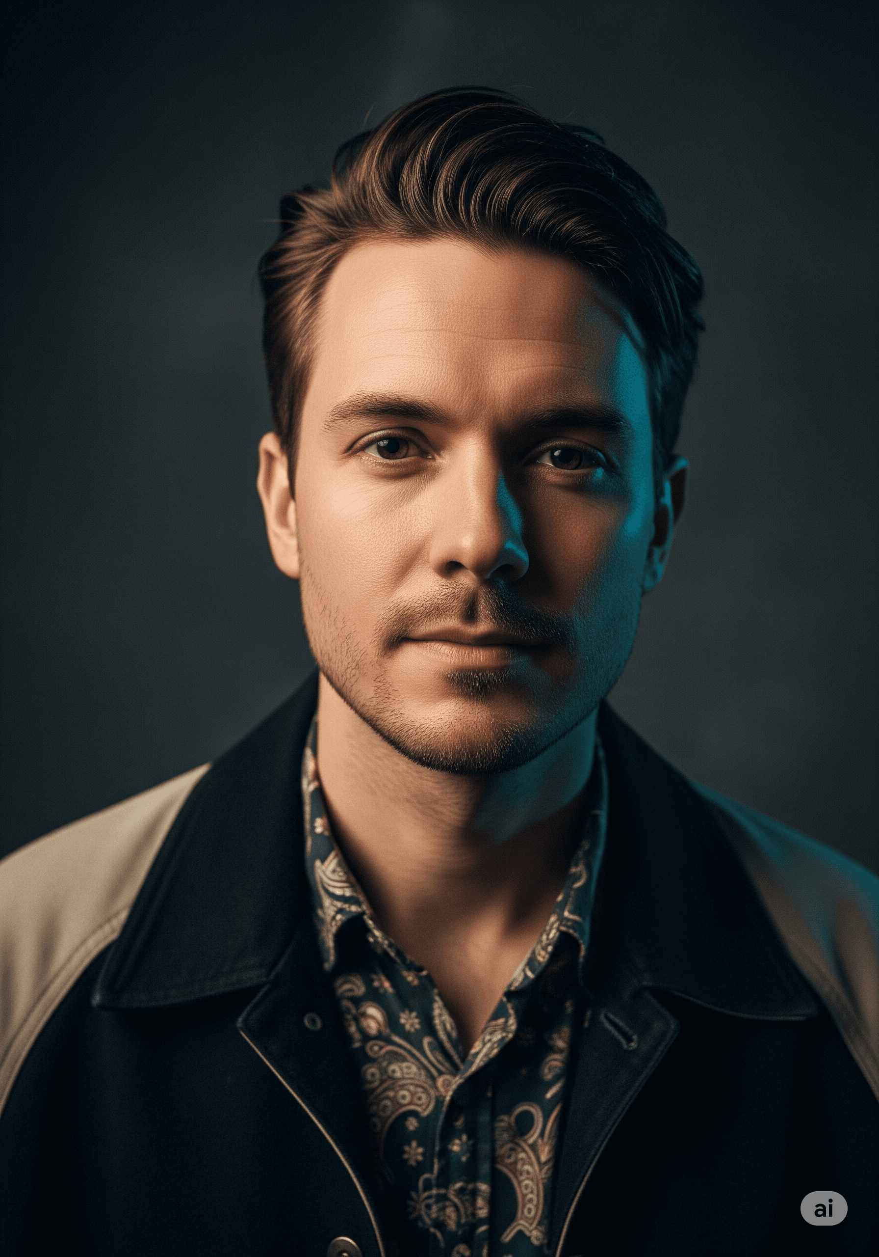 An artistic and professional AI headshot for a UK-based Musician.