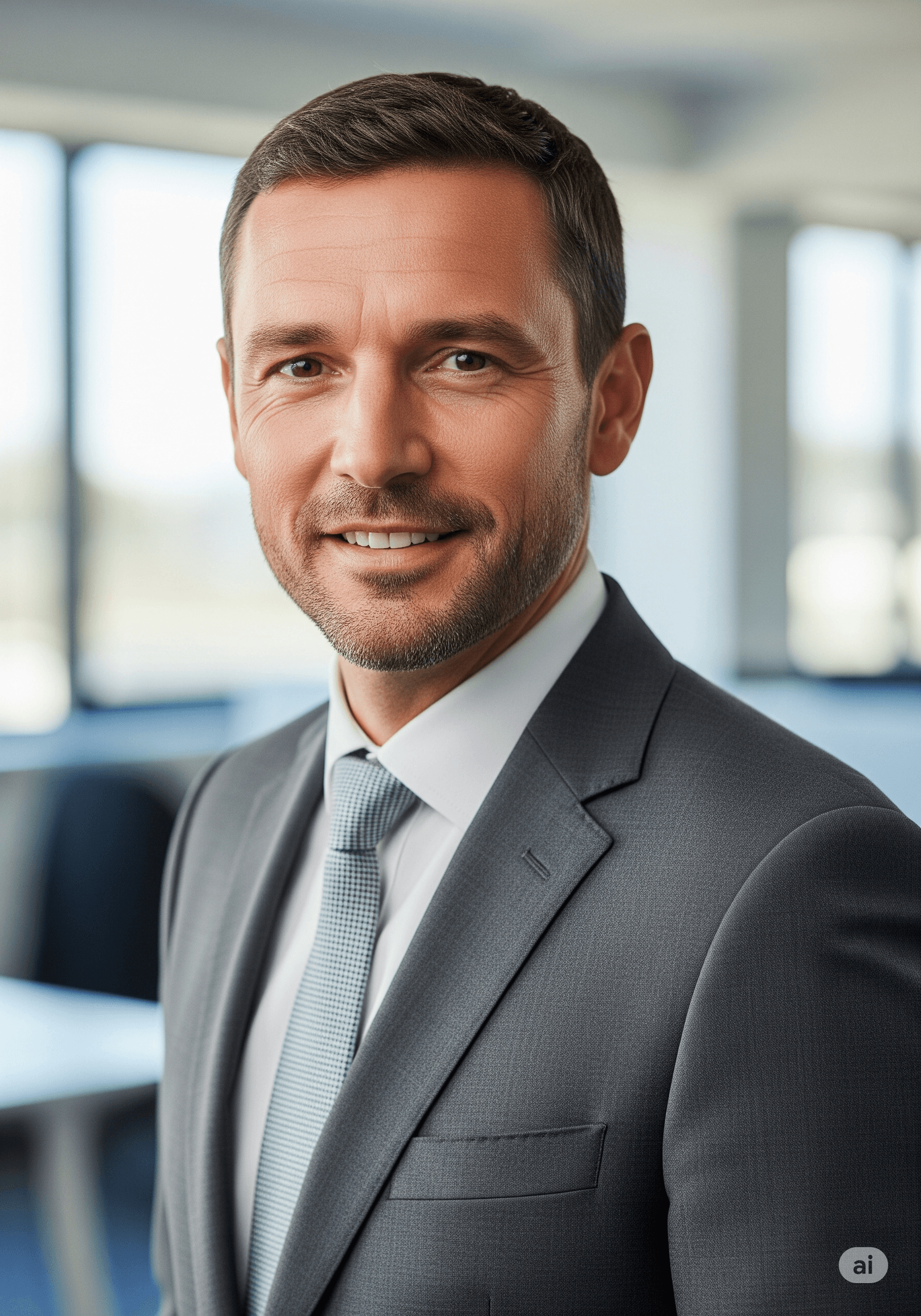 An example of a professional AI headshot for a UK Sales Director.