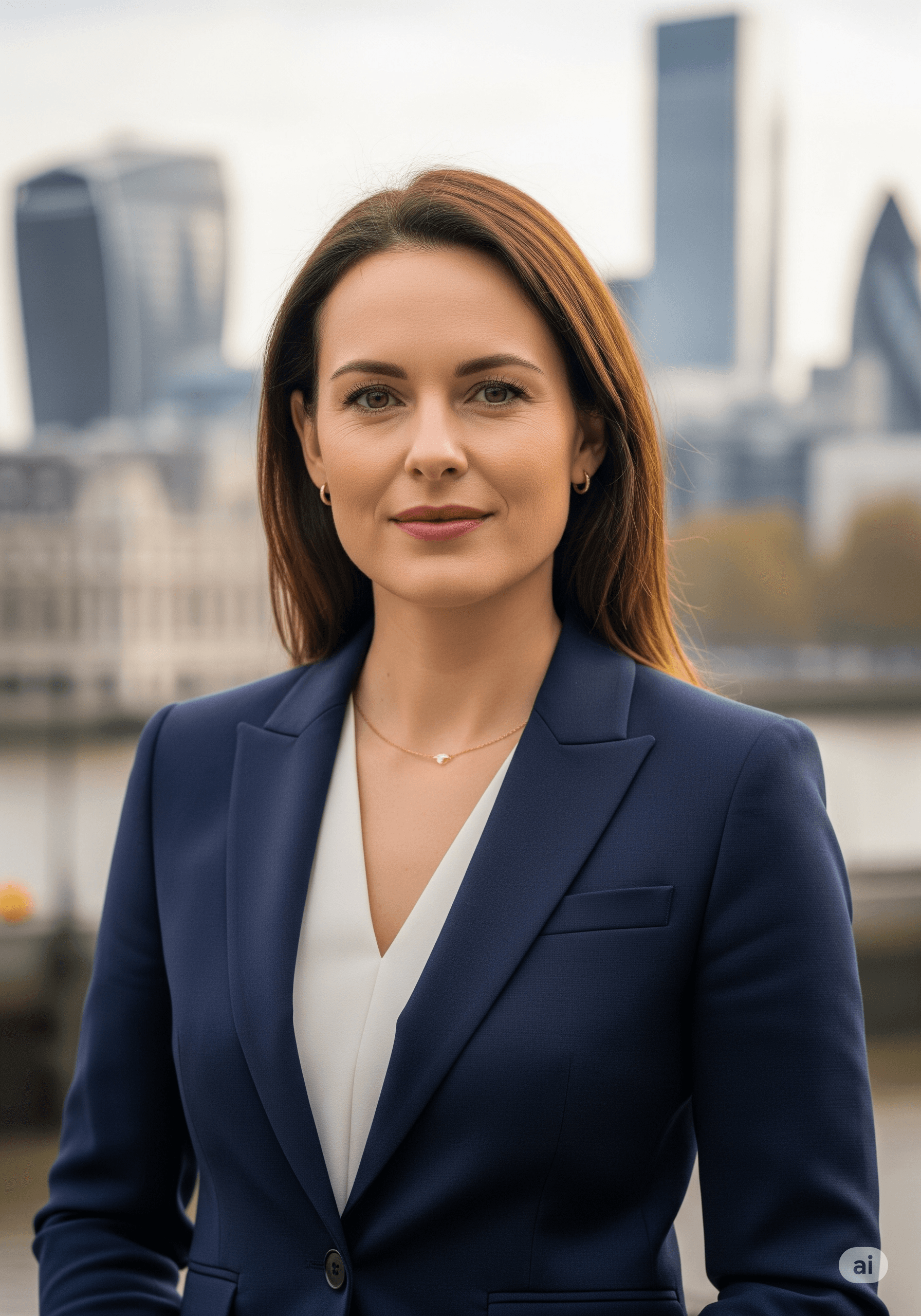 An example of a professional AI headshot with a London backdrop.